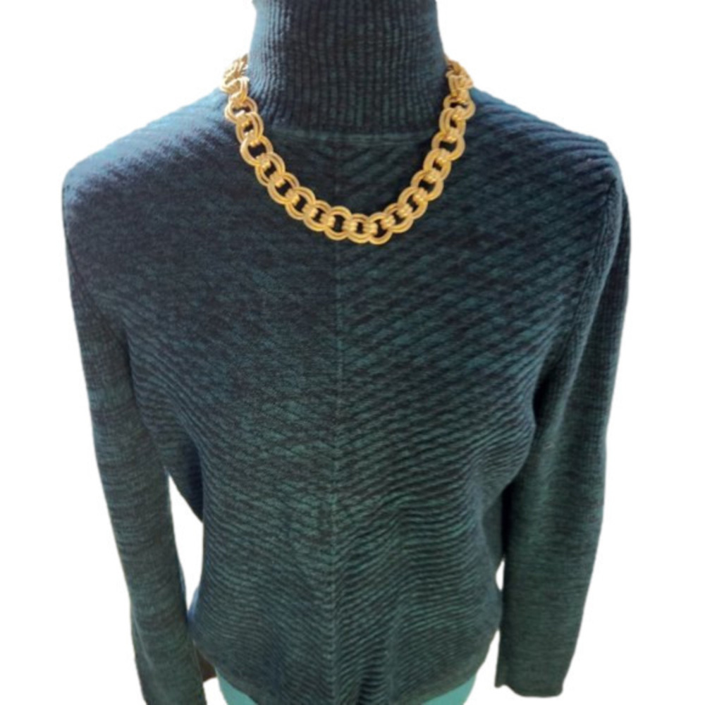P103. Denver Hayes Cotton Green/Black Marl Chevron Pattern Turtleneck |L